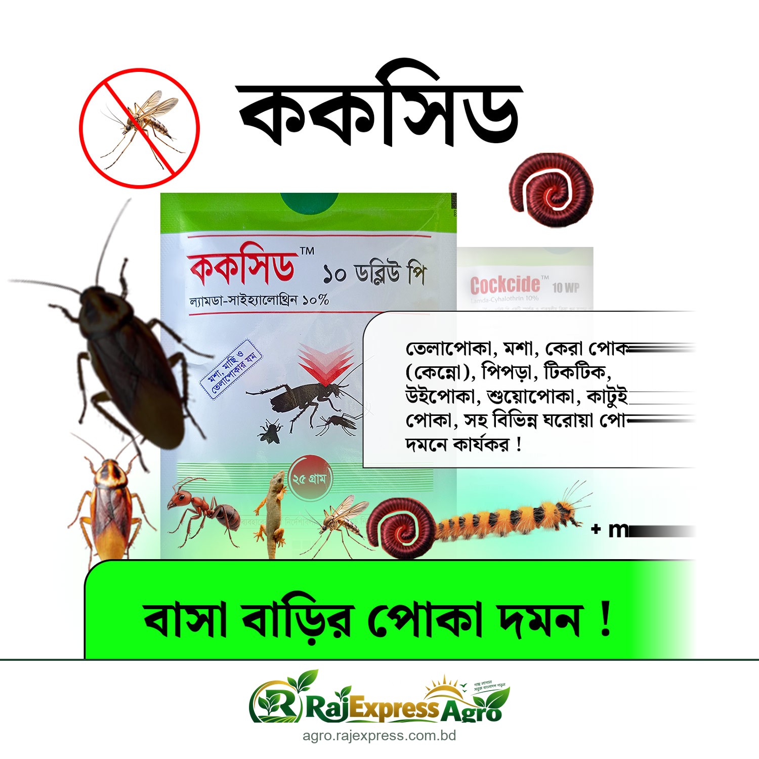 ককসিড ১০ ডব্লিউপি (ল্যামডা সাইহ্যালোথ্রিন) - মশা, মাছি ও তেলাপোকা দমন